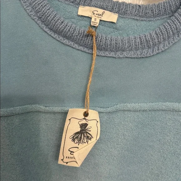 Easel Patchwork Blue OVERSIZED Knit Pullover Sweatshirt Sweater Small NEW - Picture 5 of 9